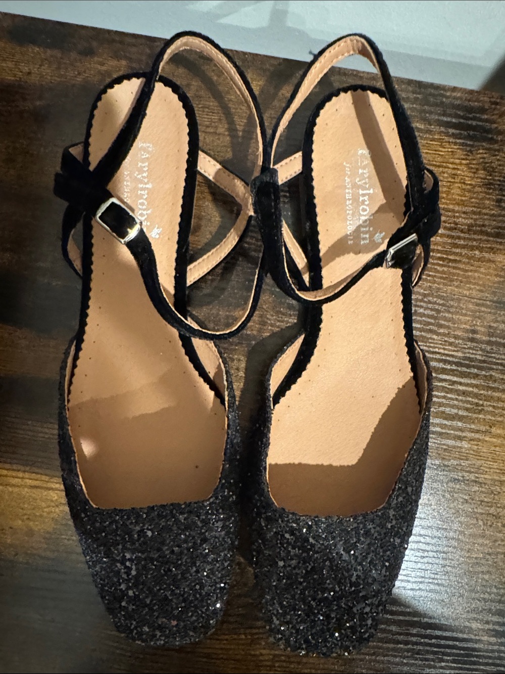 Anthropologie Black Glitter Slingback Mules